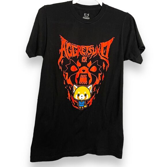 Aggretsuko Sanrio Hot Topic Graphic Print T-Shirt Unisex Small Black Anime Rage - Picture 1 of 6
